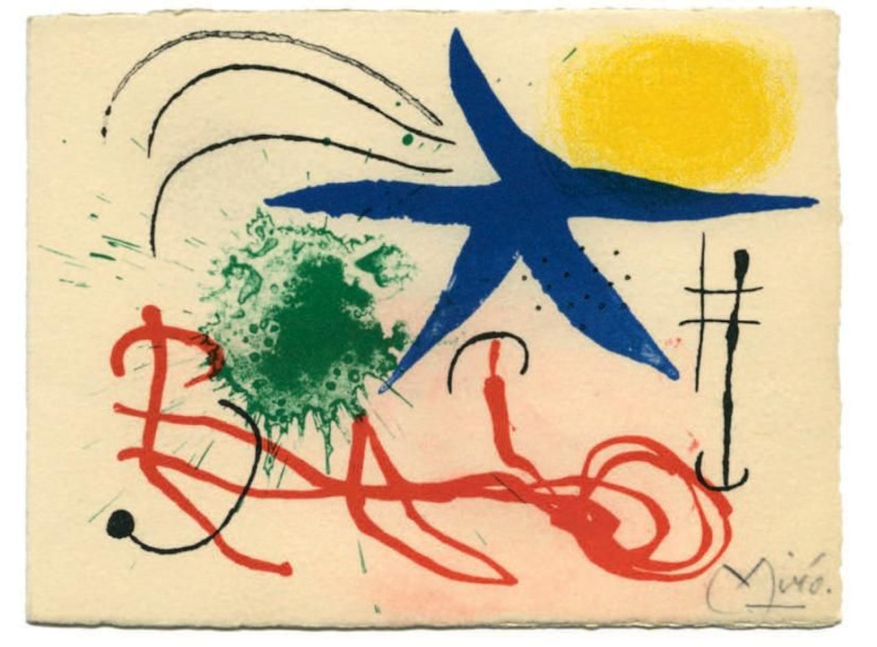ORIGINAL SIGNED LITHOGRAPH - AUTOGRAPHED GREETINGS CARD by Joan Miró