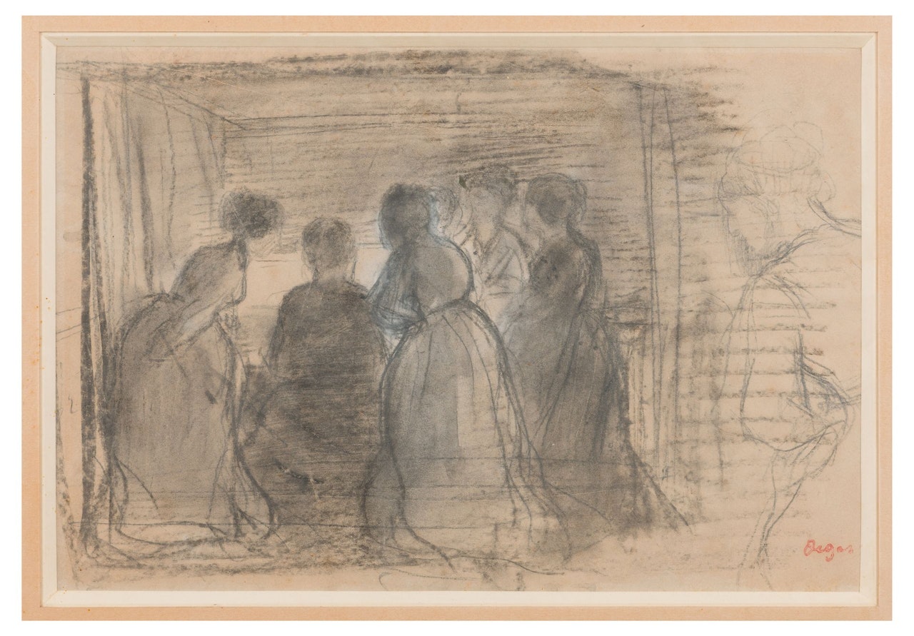 Group of women around the pianist. by Edgar Degas