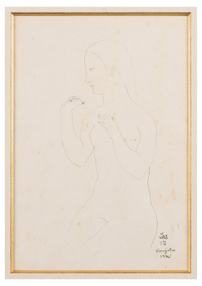 Nude seated at the flower by Leonard Tsuguharu Foujita