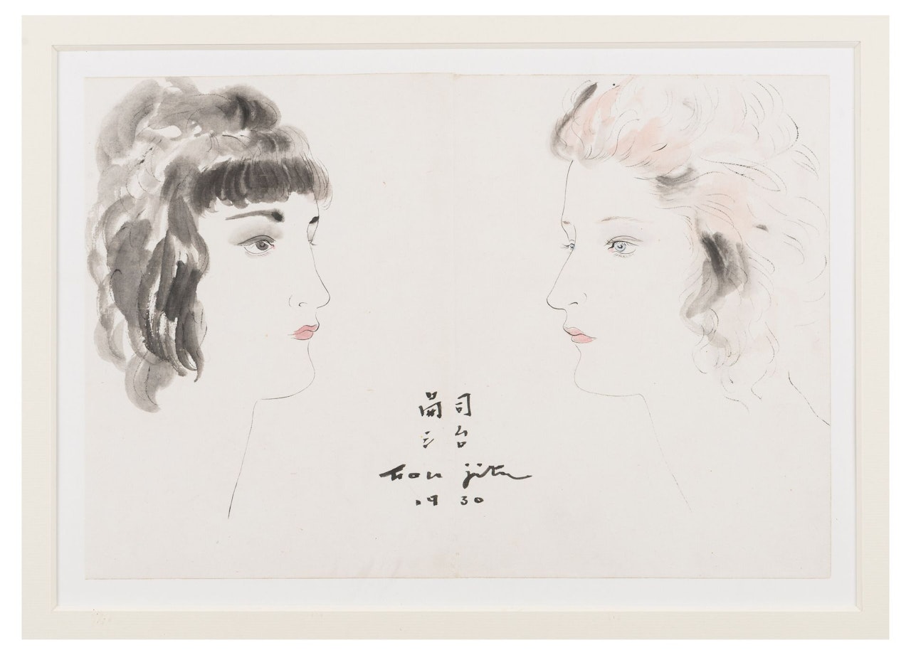 Two young women in profile by Leonard Tsuguharu Foujita