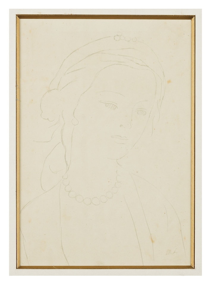 Young girl with a pearl necklace turned towards the right by Marie Laurencin