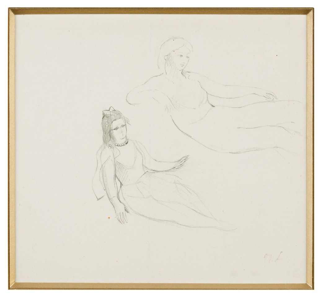 Two women lying down. by Marie Laurencin