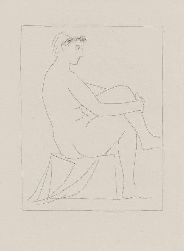 Naked woman crowned with flowers. Plate 1 of the suite by Pablo Picasso