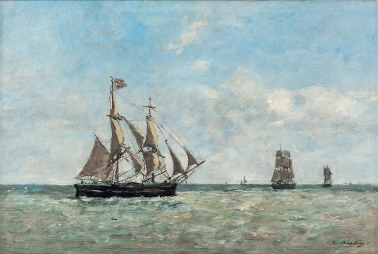 Fishing boats in front of Trouville by Eugène Boudin