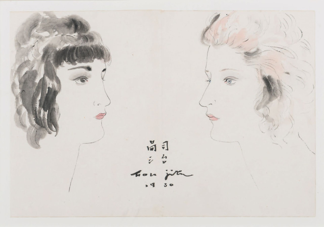 Two young women in profile by Leonard Tsuguharu Foujita