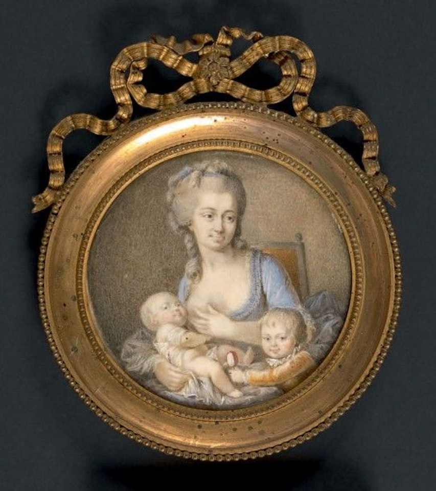 Portrait of a mother and her two children by French School