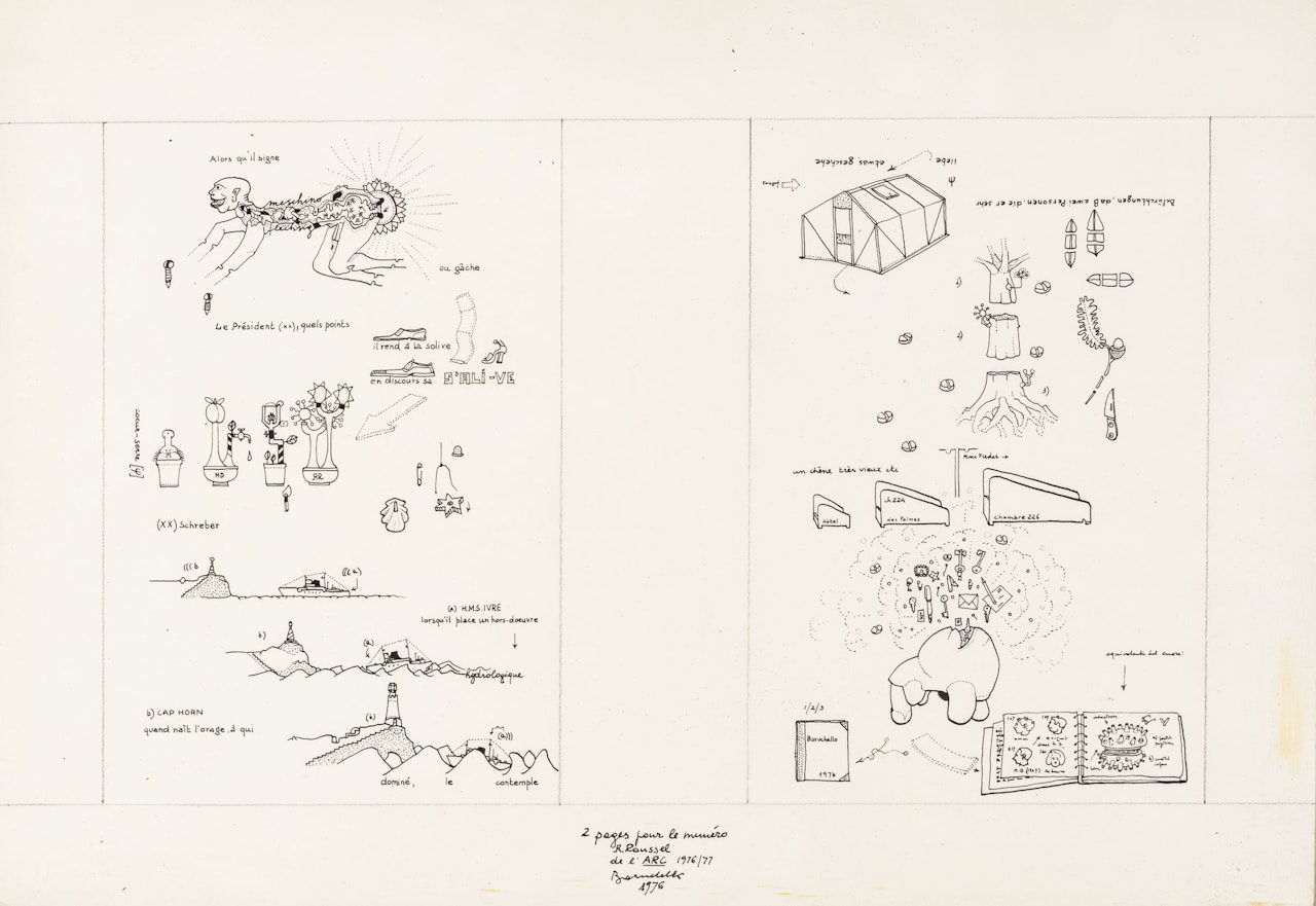 Two pages for the R. Roussel issue of ARC by Gianfranco Baruchello
