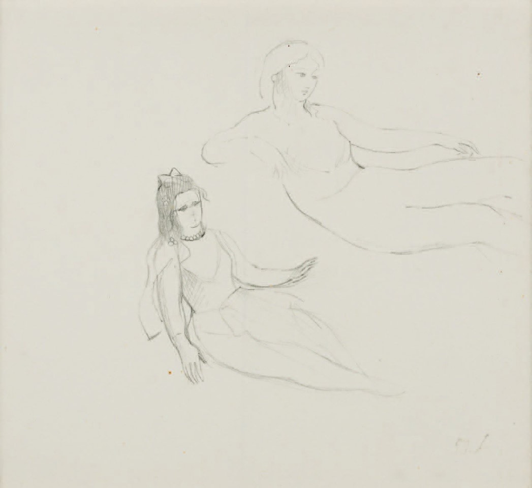 Two women lying down. by Marie Laurencin