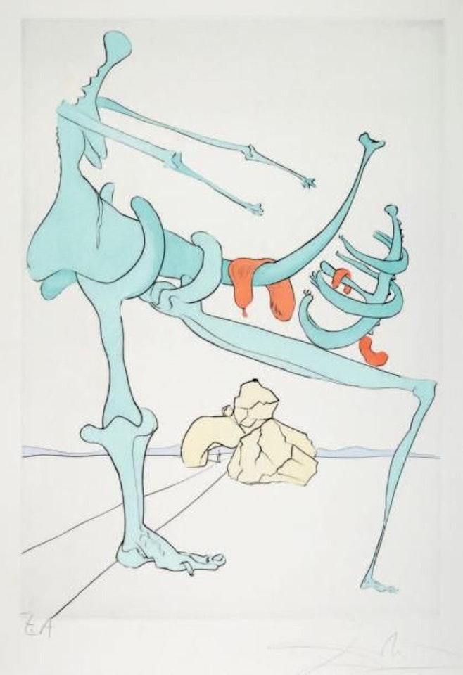 QUEVEDO VISIONARY. SKELETON AND ROCKS by Salvador Dali