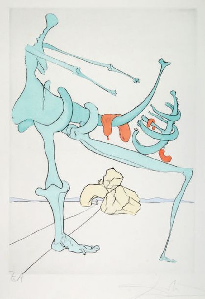 QUEVEDO VISIONARY. SKELETON AND ROCKS by Salvador Dali