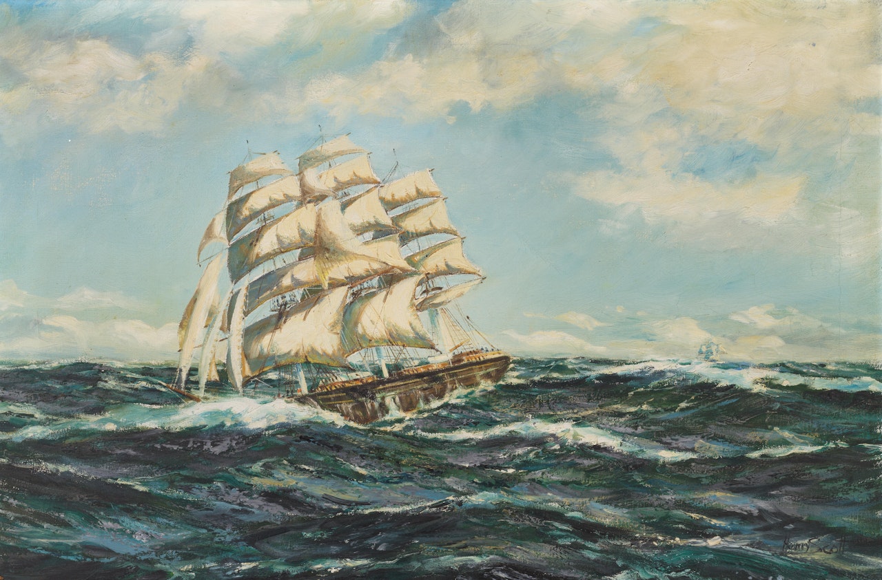 The Cutty Sark ahead of Thermopalye by Henry Scott