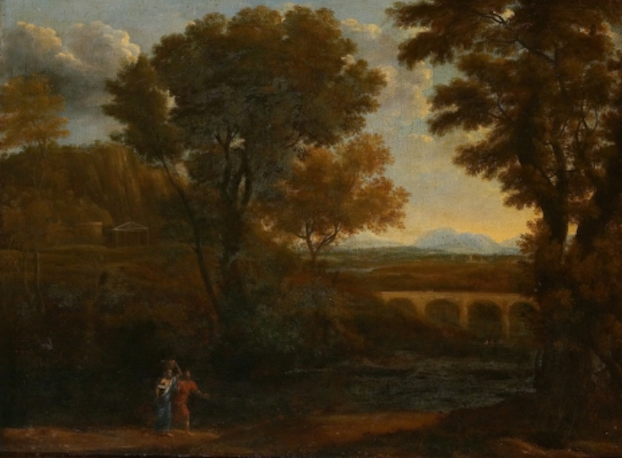 Pastoral landscape with buildings and figures by Claude Lorrain