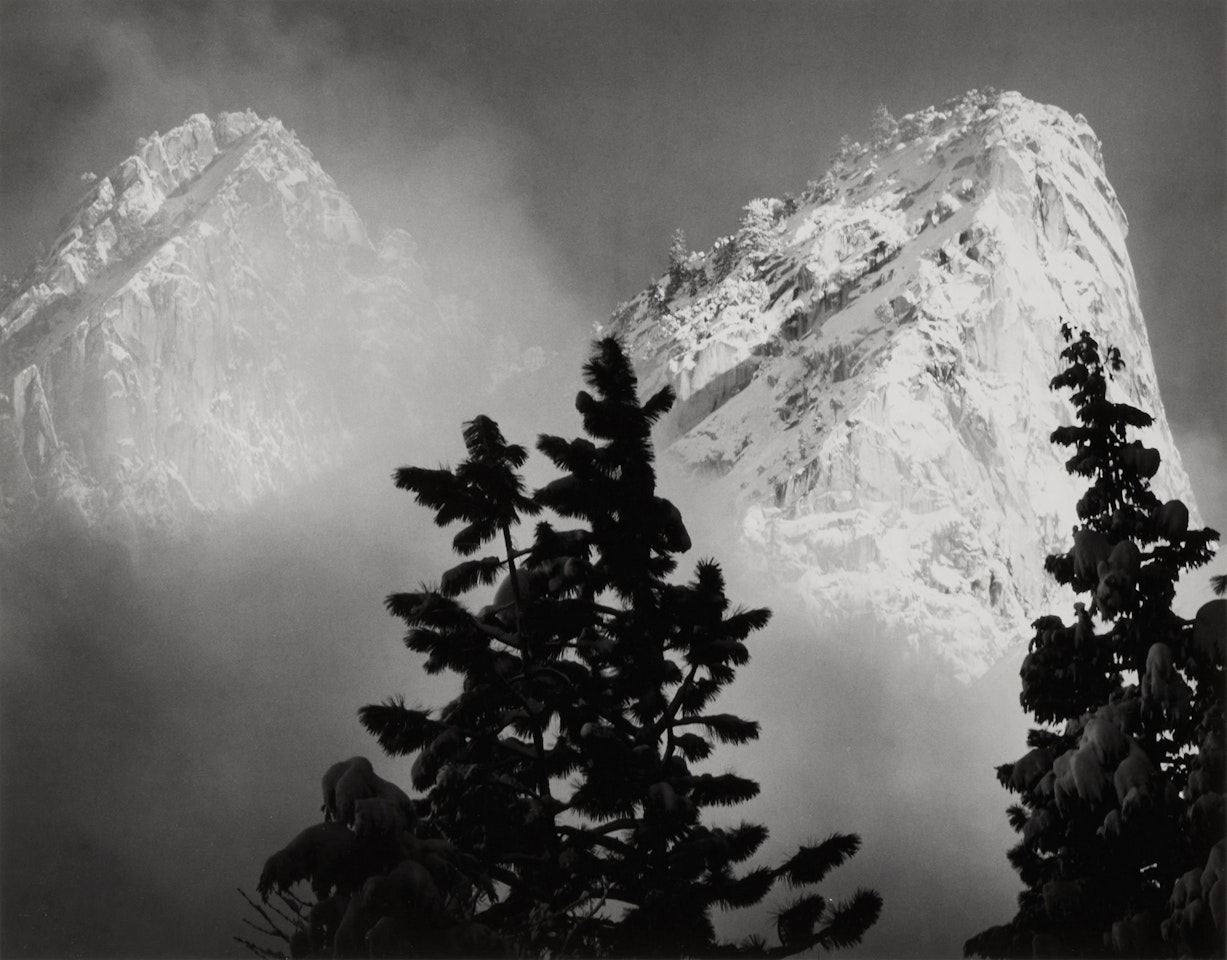 ‘Eagle Peak and Middle Brother, Winter, Yosemite National Park, California" by Ansel Adams