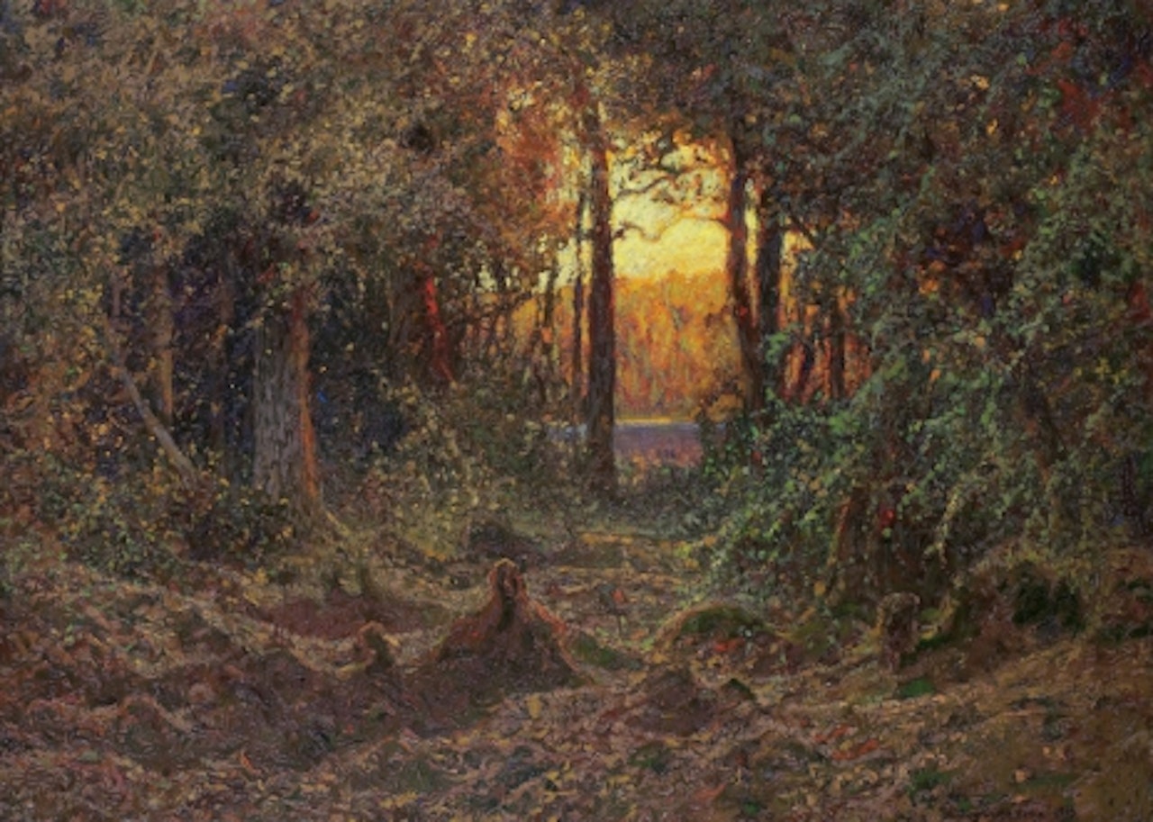 Forest glade at sunset by Anshelm Schultzberg