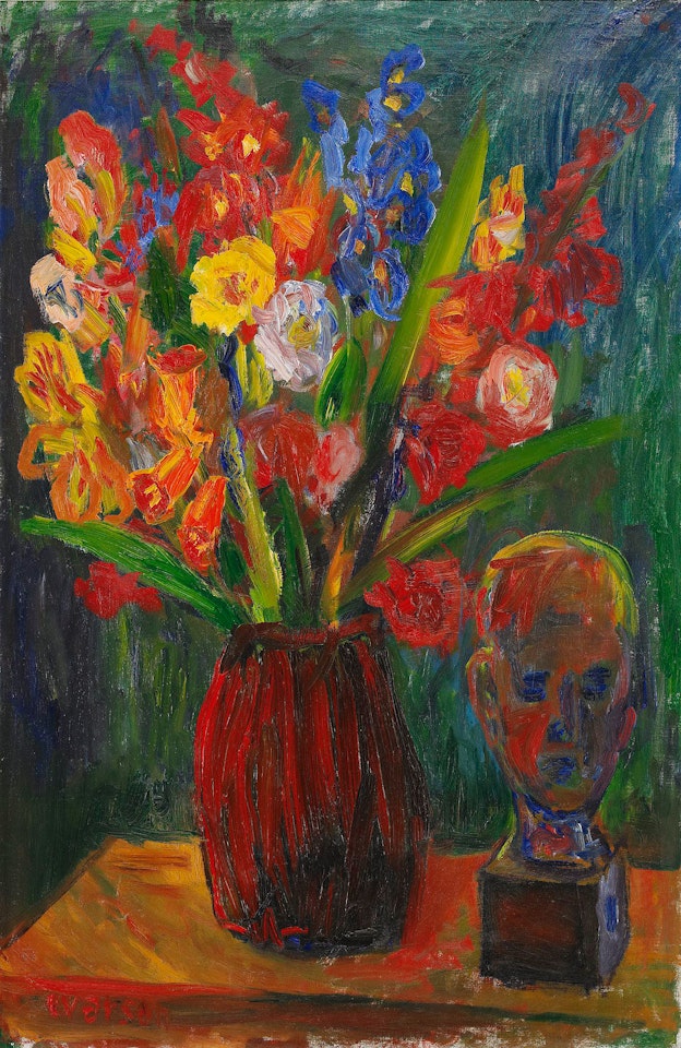 "Flowers" - Still life with flowers in vase and bust by Ivan Ivarson