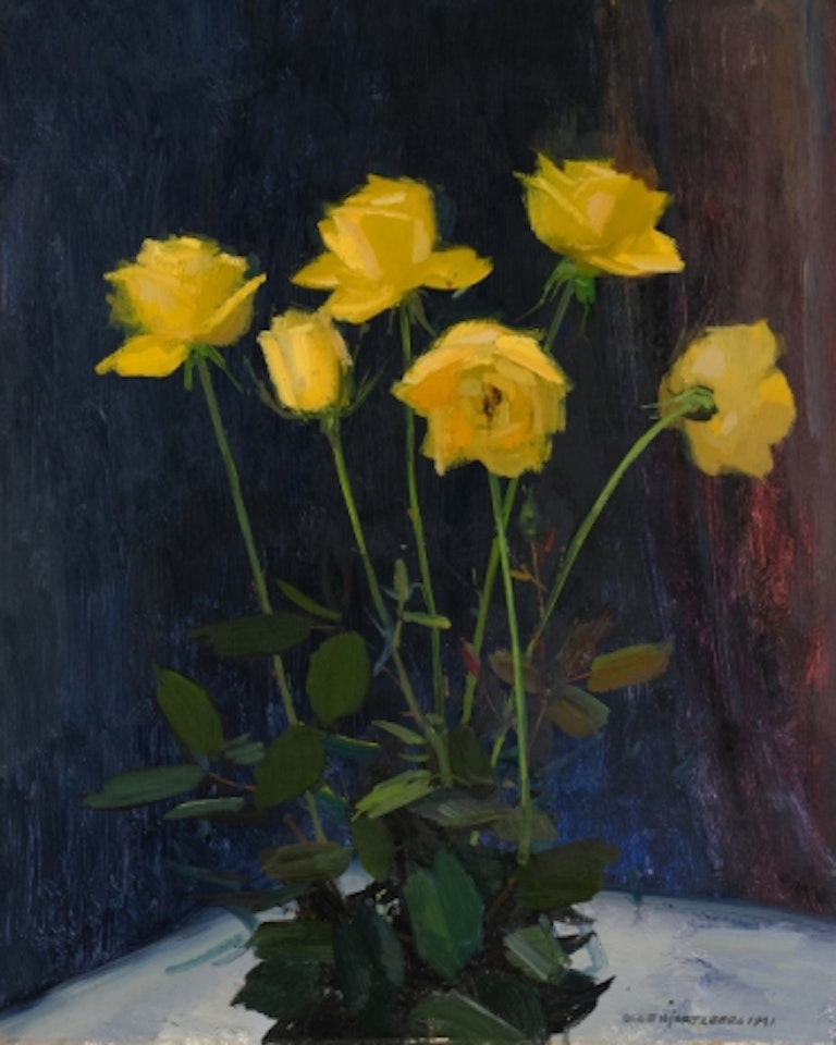 Still life with yellow roses by Olle Hjortzberg
