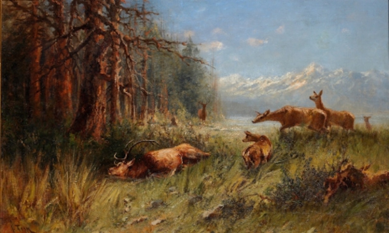 Landscape with fallow deer by John Fery