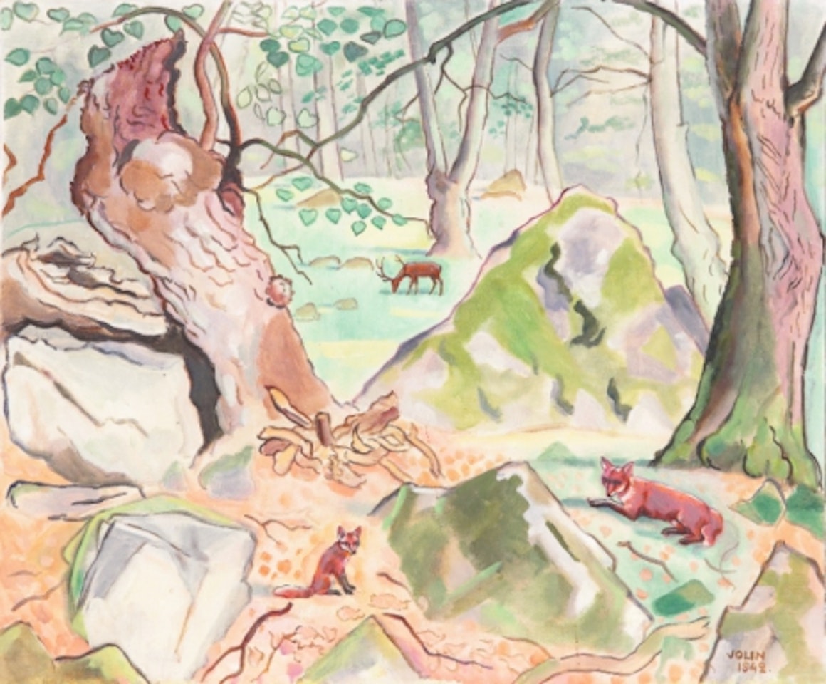 Landscape with animals by Einar Jolin