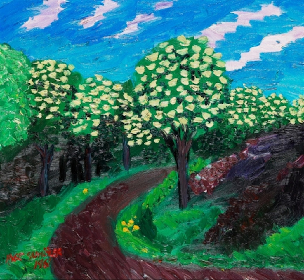 Landscape with flowering fruit trees by Inge Schiöler