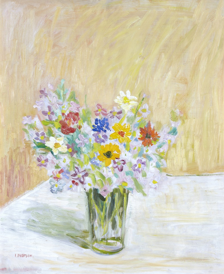 Still life with flowers in a glass vase by Ivan Ivarson