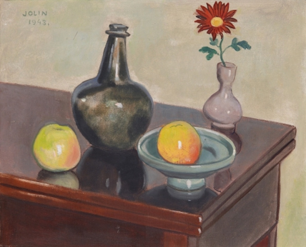 Still life with bottle and apples by Einar Jolin