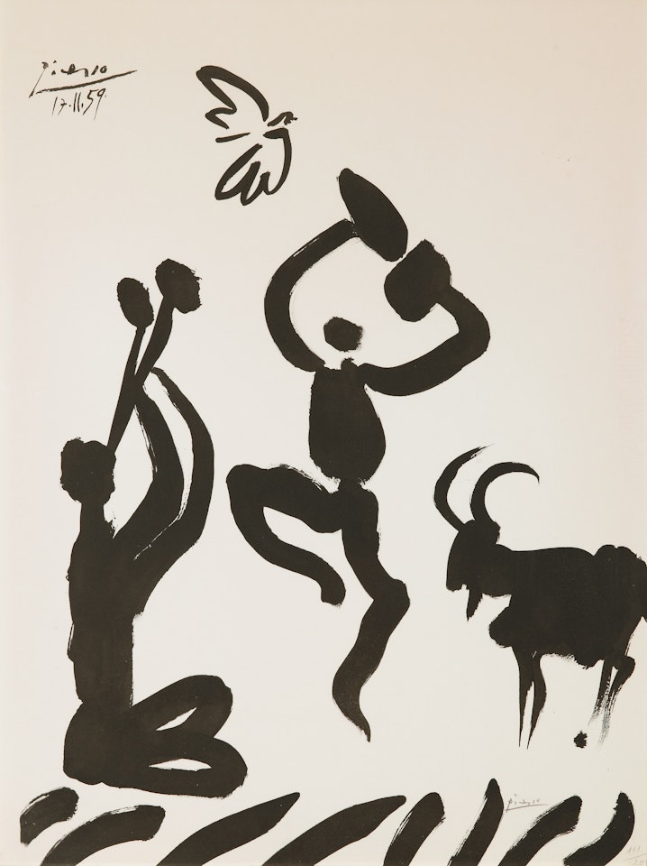 ”Musicien, danseur, chèvre et oiseau” by Pablo Picasso