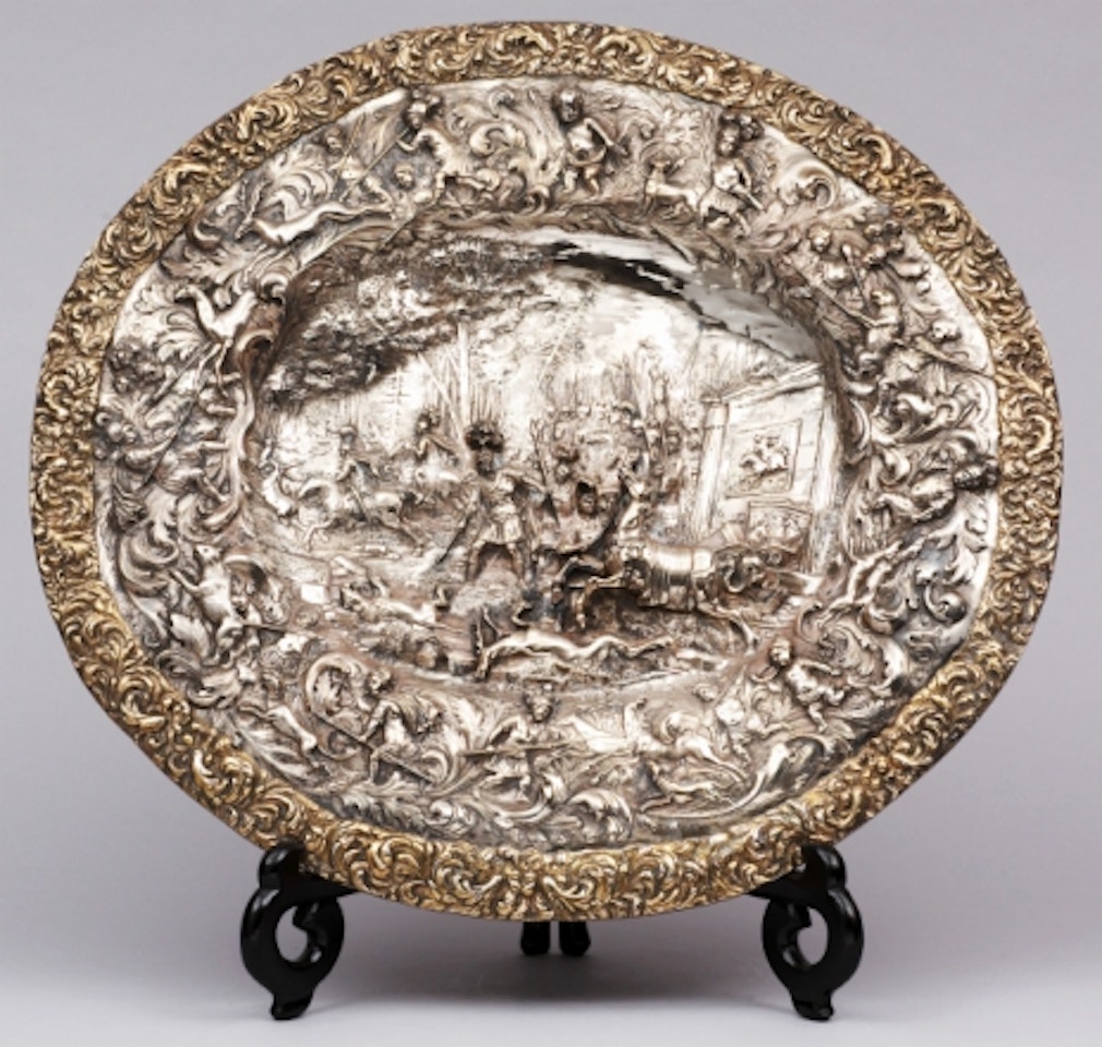 Ornamental dish Baroque style; A baroque-style silver-plate ornamental dish by Unknown (Baroque style)