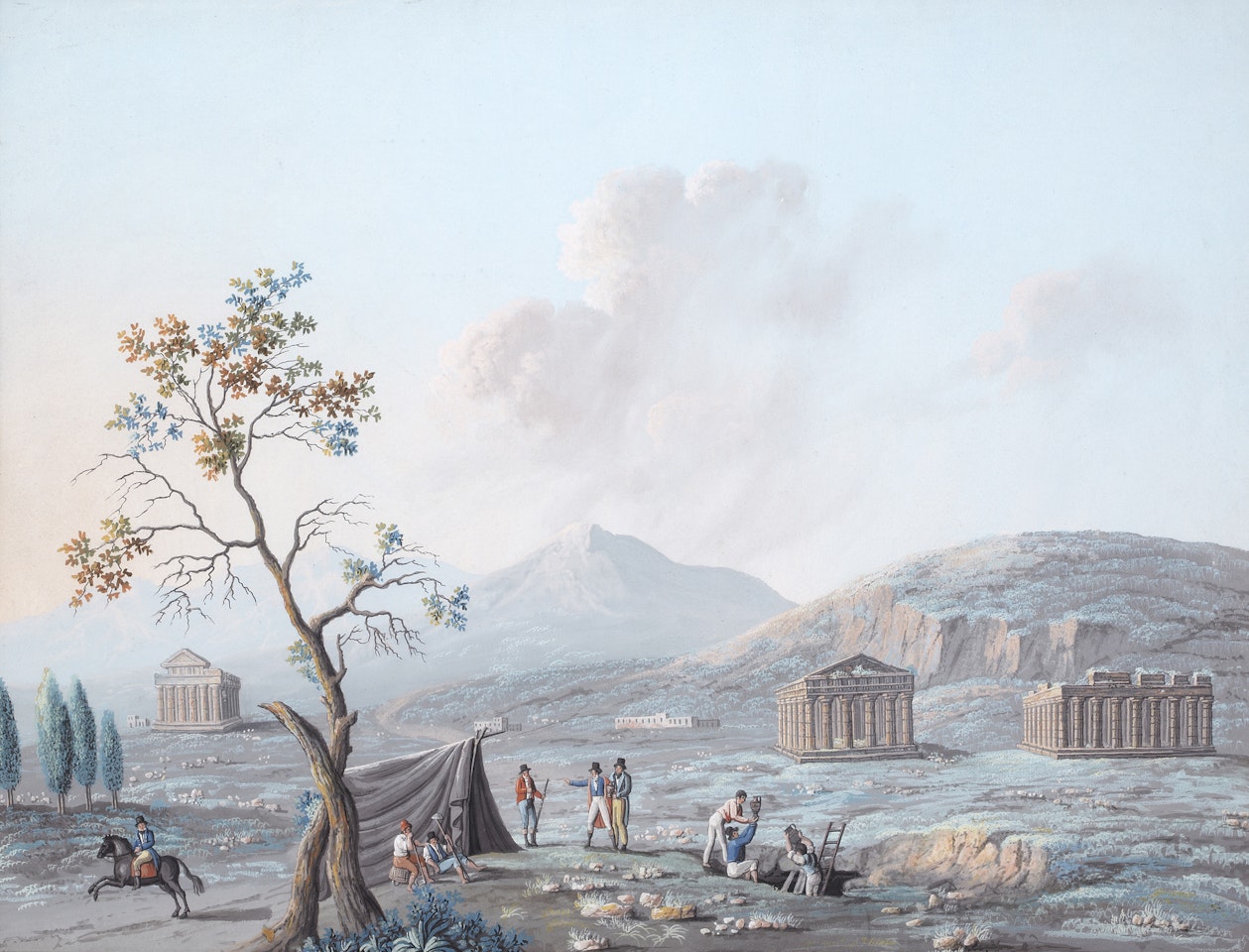 Italian artist Excavation at the ruins of Pæstum by Neapolitan School