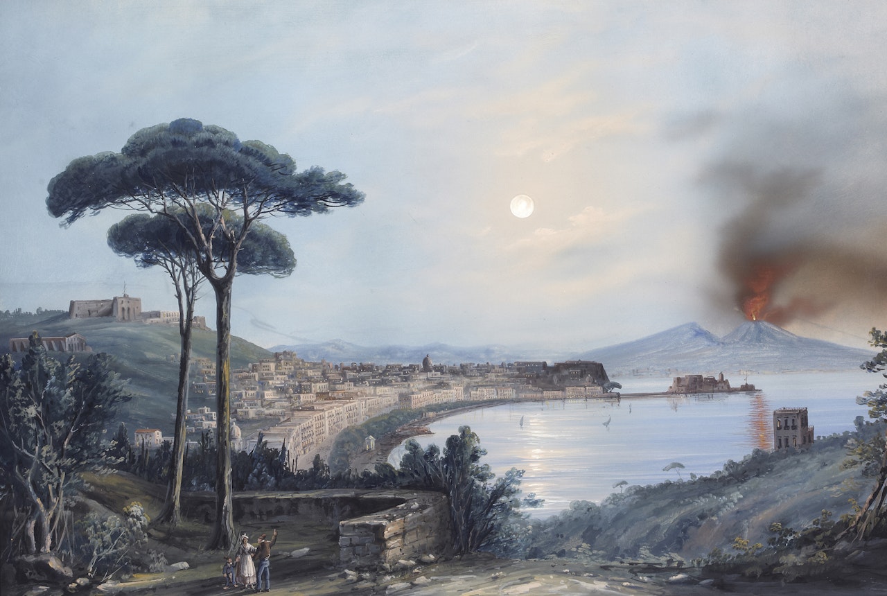 Italian artist View of the Bay of Naples - Eruption of Vesuvius in the background by Neapolitan School