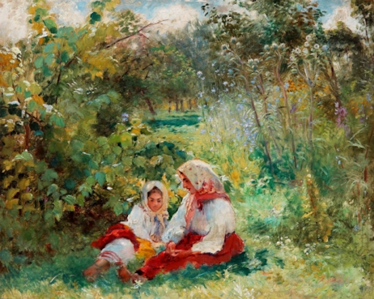 Girls in summer landscape by Konstantin Makovsky