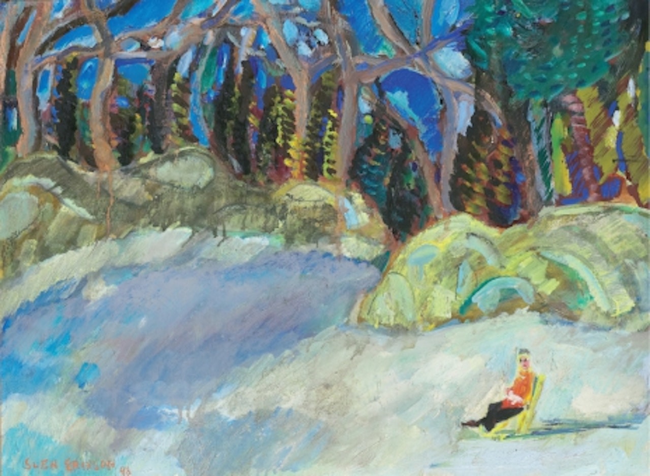 Skaters in winter landscape by Sven Erixson