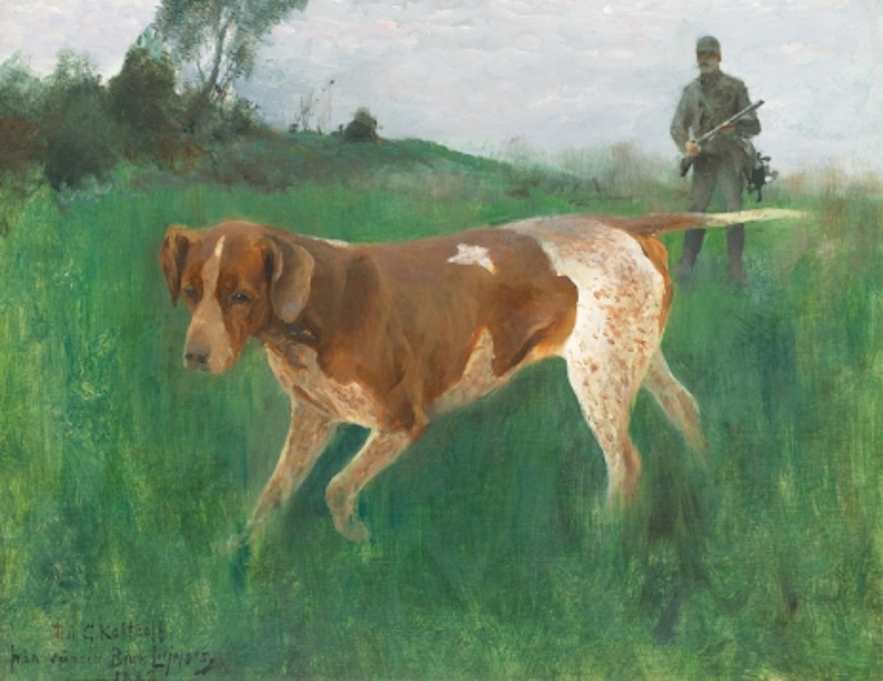 Gustaf Kolthoff hunting with dog by Bruno Liljefors