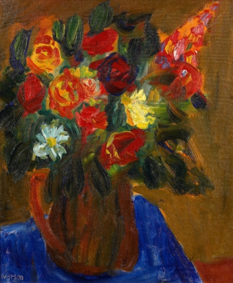 Still life with flowers in pitcher by Ivan Ivarson