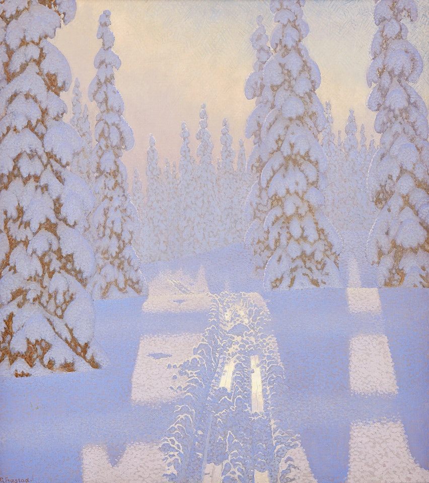 Ski tracks in the big forest by Gustaf Fjaestad
