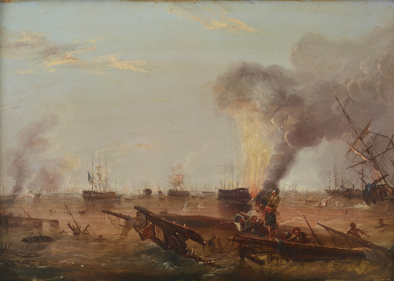 Circle of. Battle at sea by François Etienne Musin