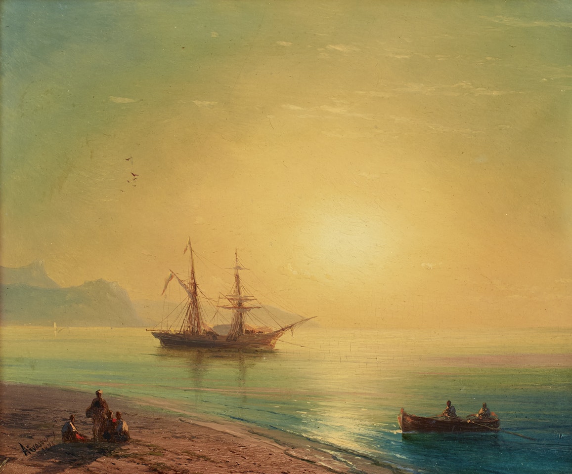 Russian ship at sunset, Crimea by Ivan Konstantinovich Aivazovsky