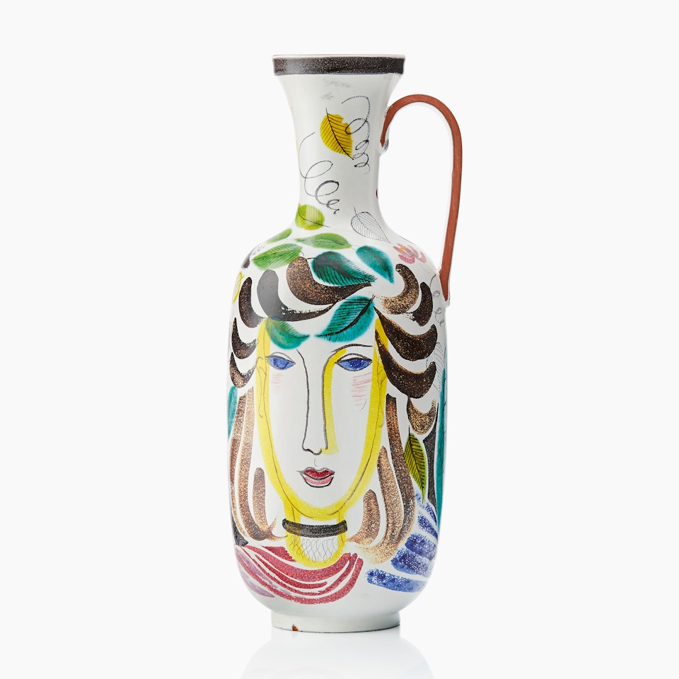 Vase with handle; A Stig Lindberg faience vase by Stig Lindberg