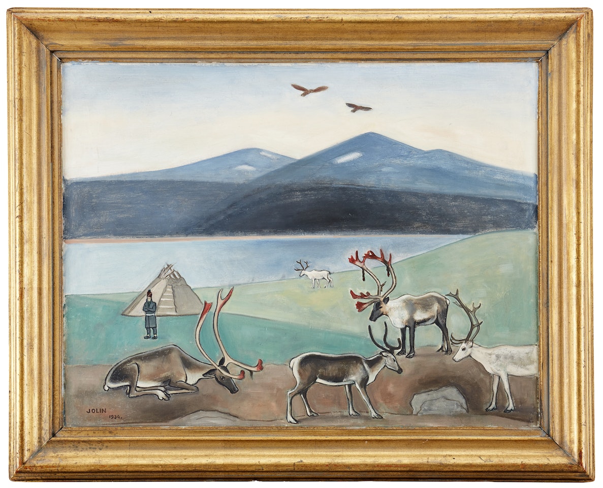 Northern motif with reindeer by Einar Jolin