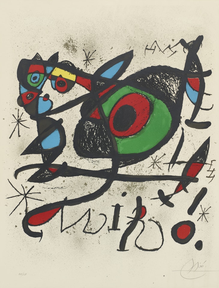 "Surprises and sculptures". Poster for the exhibition "Sobreteixims i esculturas" by Joan Miró