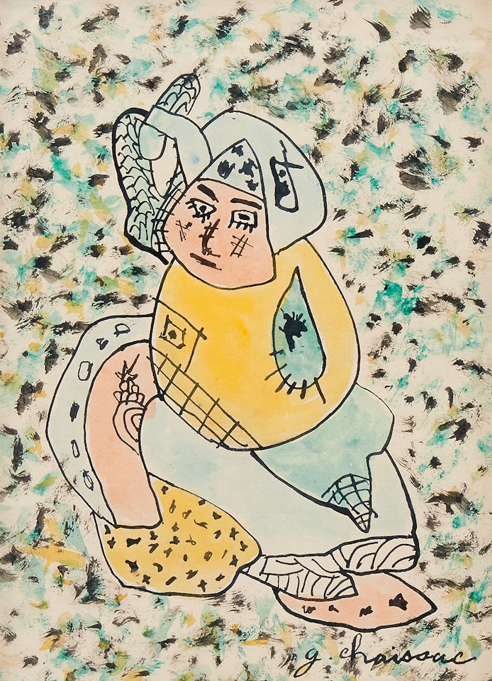 Composition au personnage sur fond moucheté by Gaston Chaissac