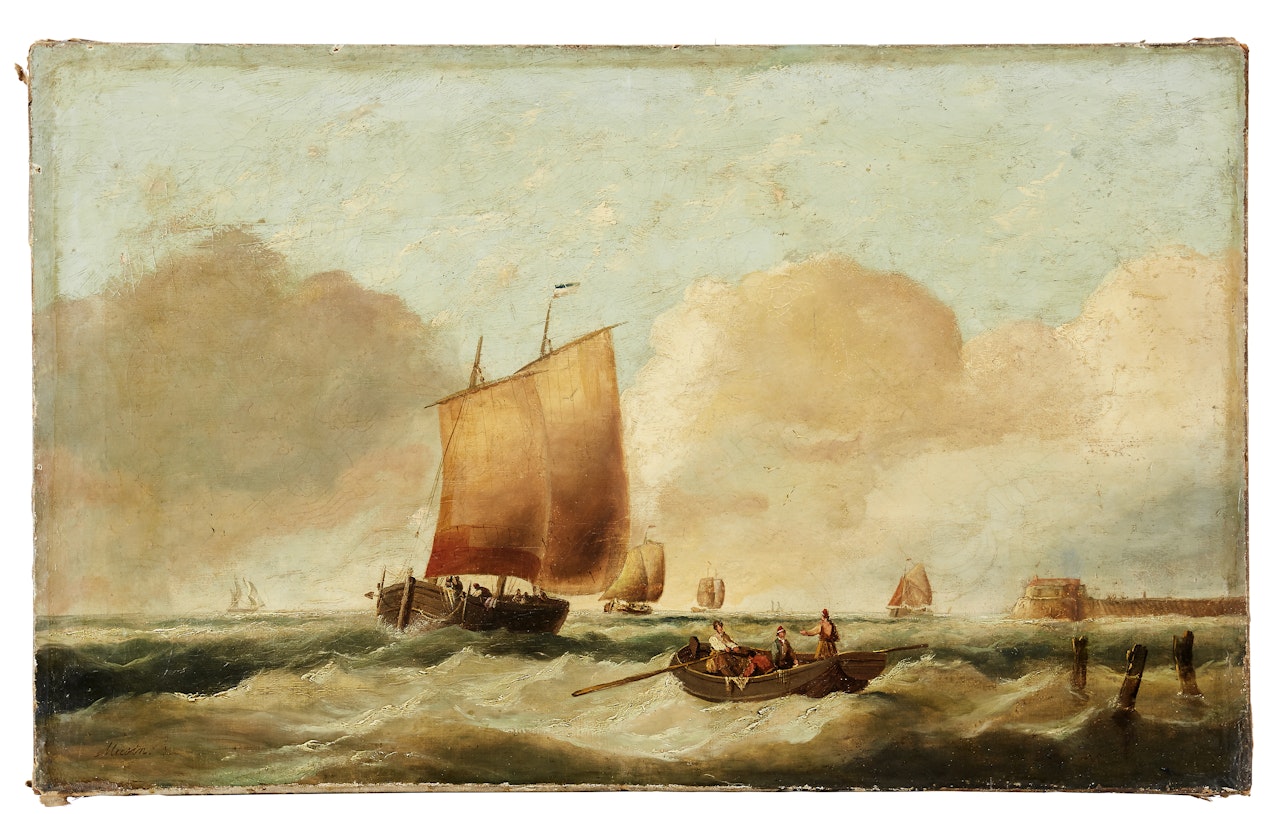 Ships on stormy seas by François Etienne Musin
