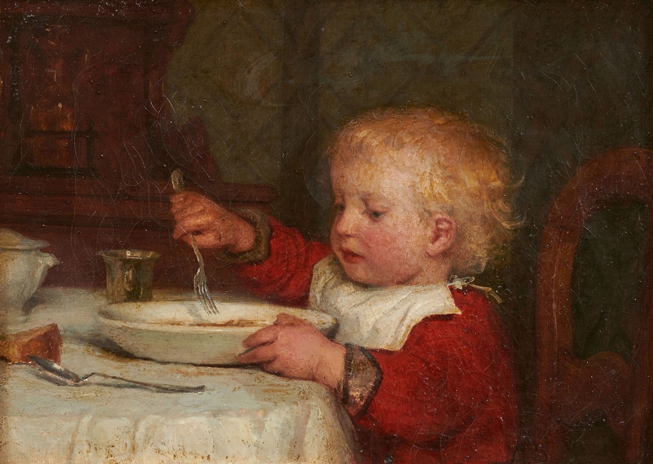 KNABE BEI TISCH (RUEDI ANKER) II by Albert Anker