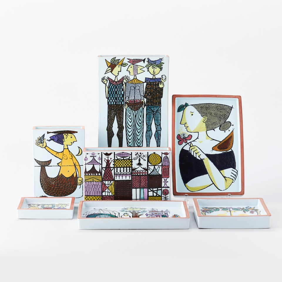 Vases and dishes, 7 parts. "Carnival" by Stig Lindberg