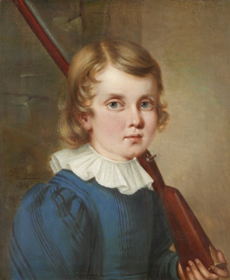 Boy with rifle by German School