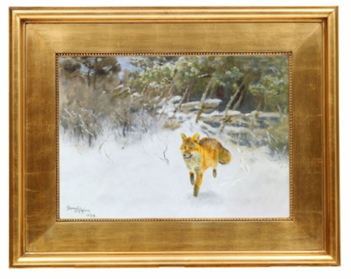 Fox in winter landscape by Bruno Liljefors