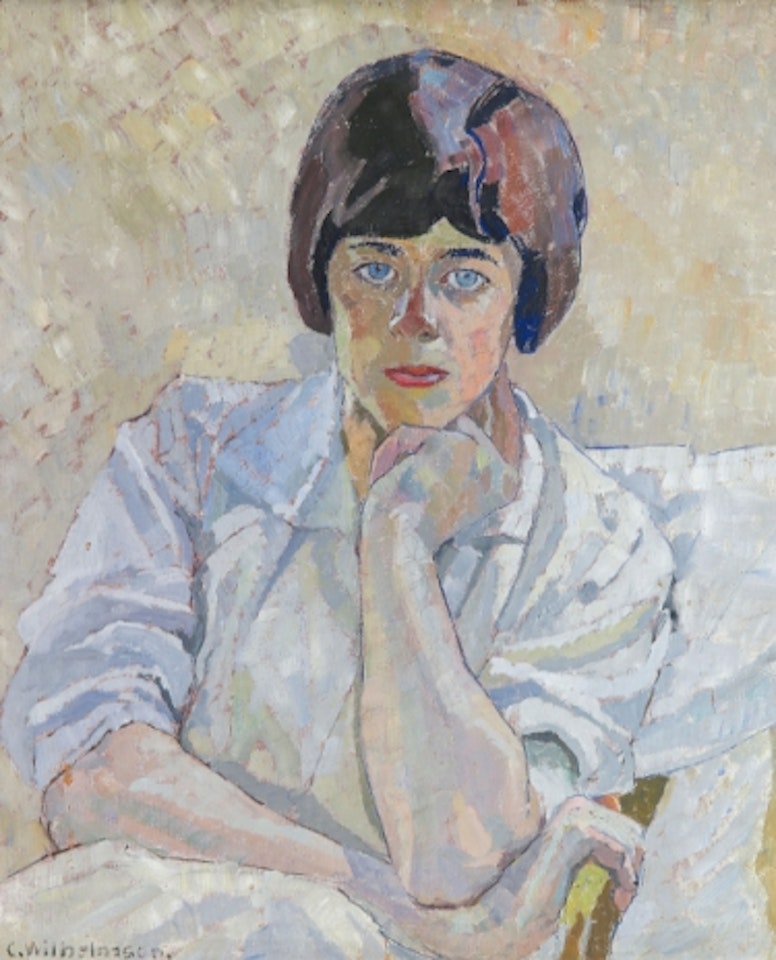 Portrait depicting Elna Dahl. A back study of a woman in a hat (Study for Midsummer Eve - Girl with a hat) by Carl Wilhelmson