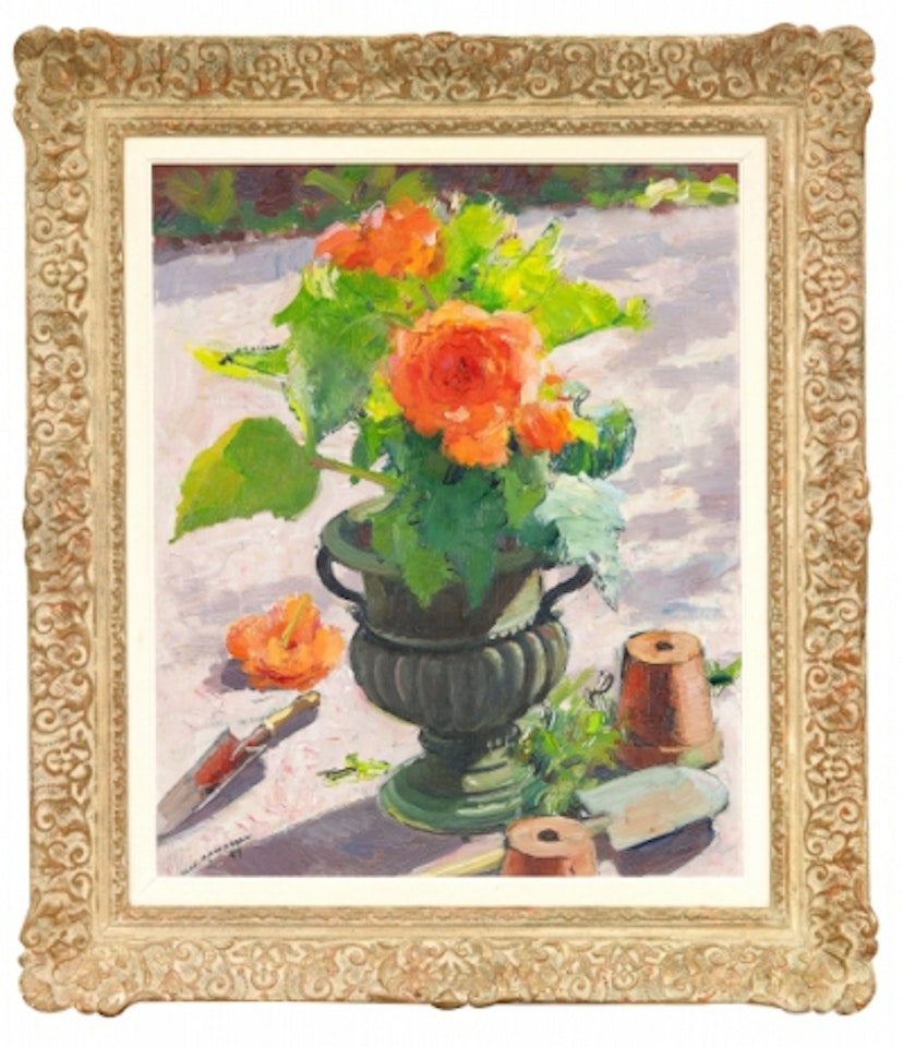 Still life with flowers in urn by Olle Hjortzberg