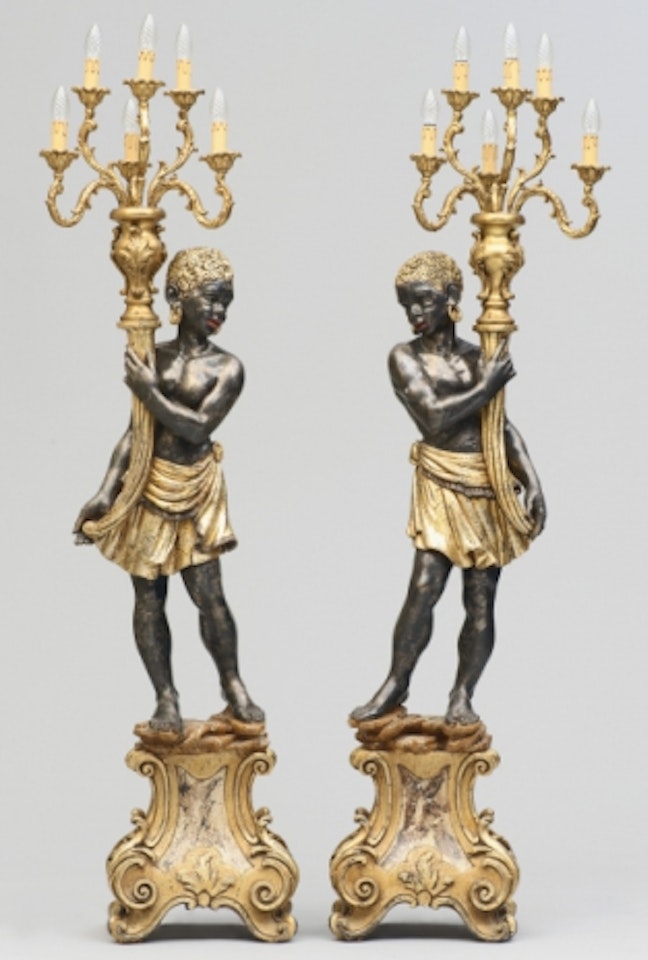 Floor candelabra, a pair of baroque style. For six candles each by Unknown (Baroque style)