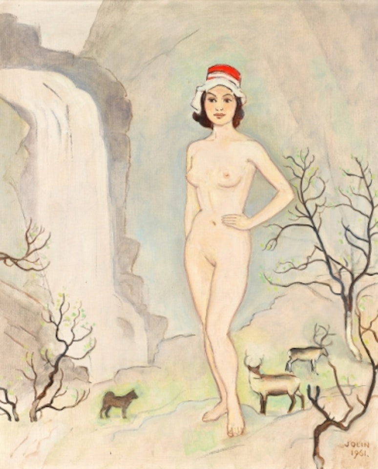 Naked woman in landscape by Einar Jolin