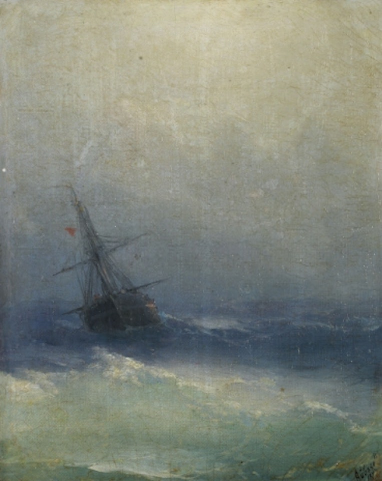 Ship in stormy sea by Ivan Konstantinovich Aivazovsky